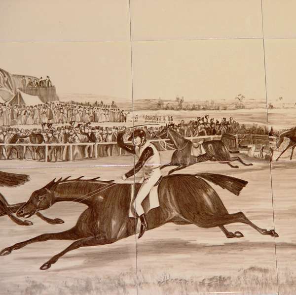 Sepia horse racing tile mural 2